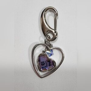 Swarovski Purple Heart Silver Keychain Clip Upcycled Phone Charm